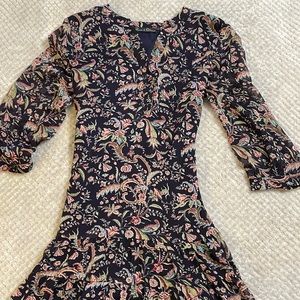 Rose and Olive Paisley dress, women’s Sz Sm navy with muted pastel floral detail